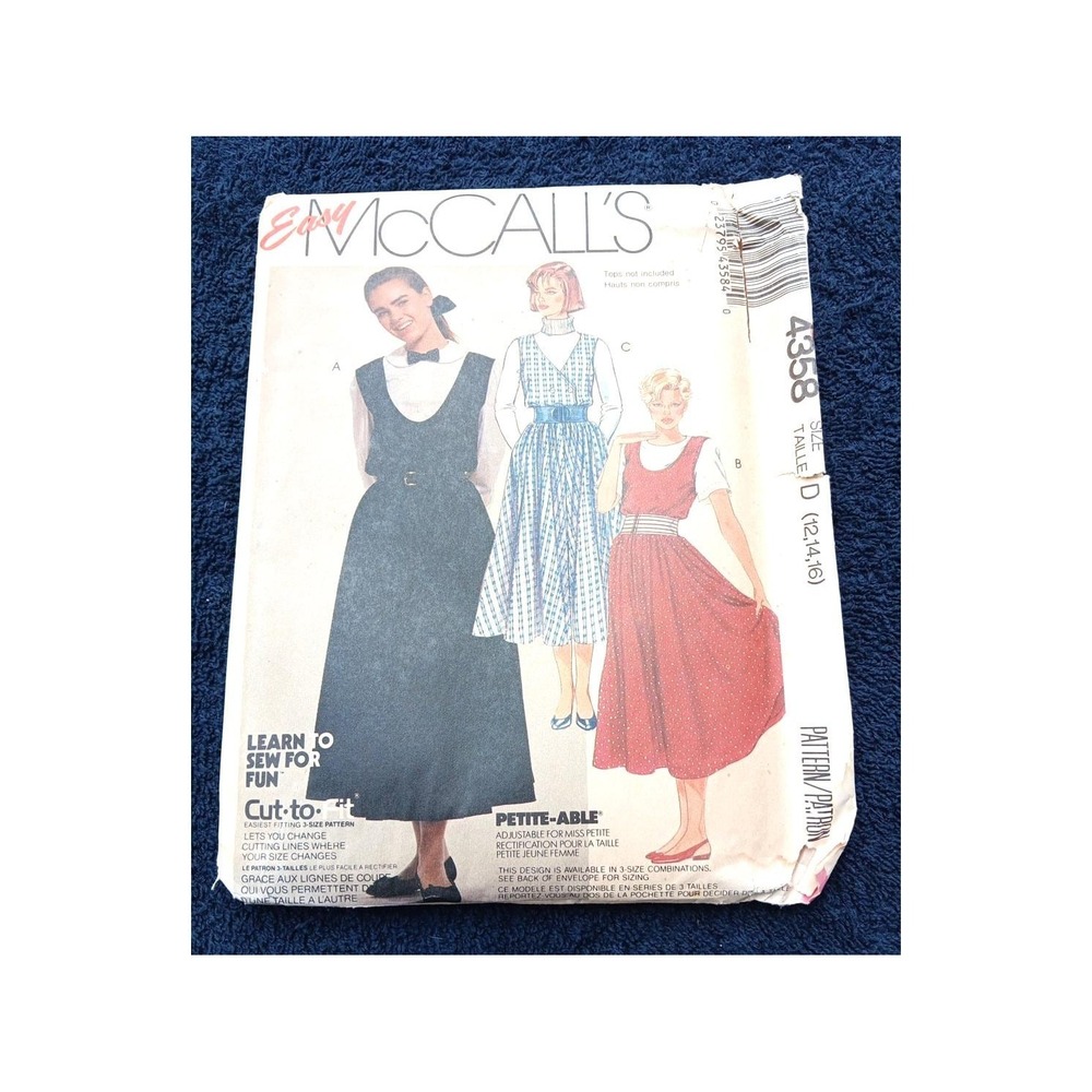 4358‎ Vintage Uncut McCalls SEWING Pattern Misses 1980s Jumper Dress 12 14 18